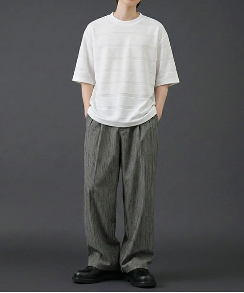 revertical(リバーティカル)の「ボーダージャガード サマーニットTシャツ/クルーネック 半袖トップス(Tシャツ/カットソー・メンズ・グレー/ホワイト/ブラック・MEDIUM/LARGE)」の7枚目の写真
