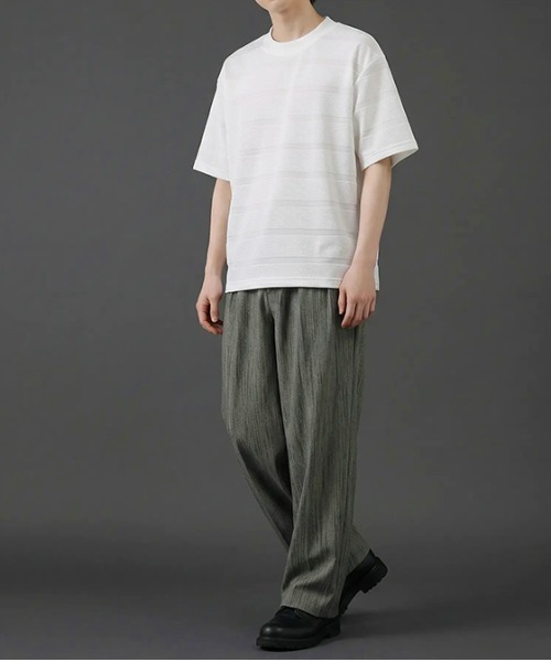 revertical(リバーティカル)の「ボーダージャガード サマーニットTシャツ/クルーネック 半袖トップス(Tシャツ/カットソー・メンズ・グレー/ホワイト/ブラック・MEDIUM/LARGE)」の8枚目の写真