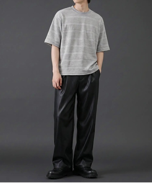 revertical(リバーティカル)の「ボーダージャガード サマーニットTシャツ/クルーネック 半袖トップス(Tシャツ/カットソー・メンズ・グレー/ホワイト/ブラック・MEDIUM/LARGE)」の18枚目の写真