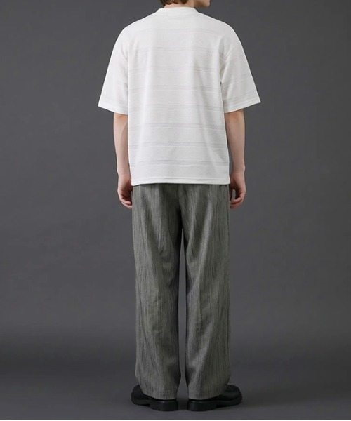 revertical(リバーティカル)の「ボーダージャガード サマーニットTシャツ/クルーネック 半袖トップス(Tシャツ/カットソー・メンズ・グレー/ホワイト/ブラック・MEDIUM/LARGE)」の6枚目の写真