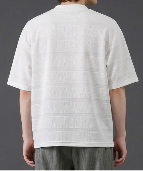 revertical(リバーティカル)の「ボーダージャガード サマーニットTシャツ/クルーネック 半袖トップス(Tシャツ/カットソー・メンズ・グレー/ホワイト/ブラック・MEDIUM/LARGE)」の4枚目の写真