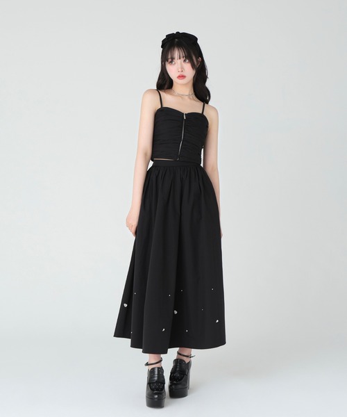 M me eme バックリボンキャミソール ビジューボリュームロングスカート Bijou volume long skirtcolor(eme10471)（スカート）｜M me eme