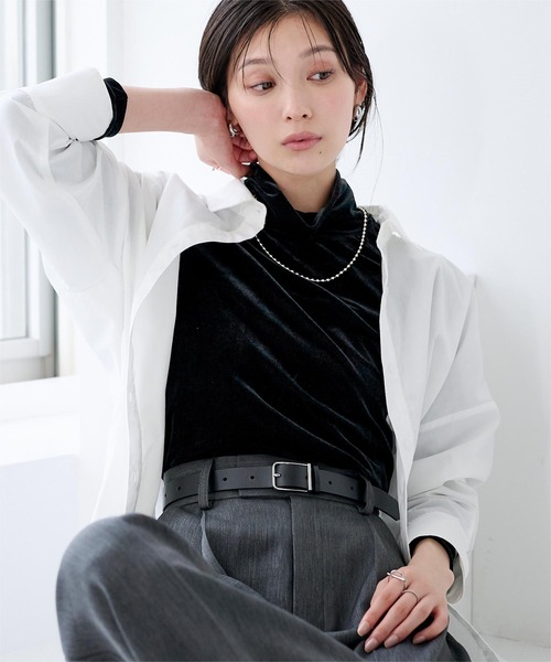 UR'S(ユアーズ)の「シアーベロアタートルネックプルオーバー(Tシャツ/カットソー・レディース・チャコール/ブラック/ブラウン/アイボリー・S/M/L)」の15枚目の写真