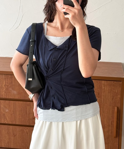 MUHET(ミュエータ)の「outseam side button cardigan / サイドボタンカーディガン(カーディガン/ボレロ・レディース・オートミール/ピンク/ネイビー・FREE)」の17枚目の写真