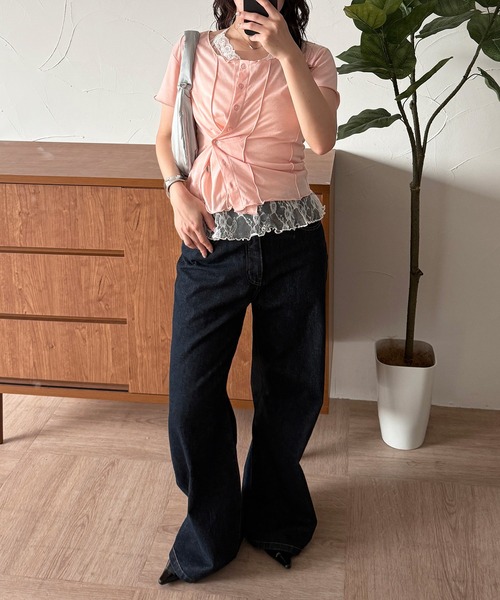 MUHET(ミュエータ)の「outseam side button cardigan / サイドボタンカーディガン(カーディガン/ボレロ・レディース・オートミール/ピンク/ネイビー・FREE)」の9枚目の写真