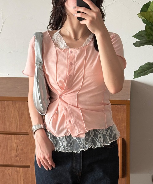 MUHET(ミュエータ)の「outseam side button cardigan / サイドボタンカーディガン(カーディガン/ボレロ・レディース・オートミール/ピンク/ネイビー・FREE)」の8枚目の写真
