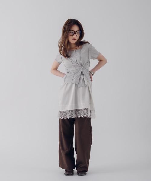 MUHET(ミュエータ)の「outseam side button cardigan / サイドボタンカーディガン(カーディガン/ボレロ・レディース・オートミール/ピンク/ネイビー・FREE)」の5枚目の写真