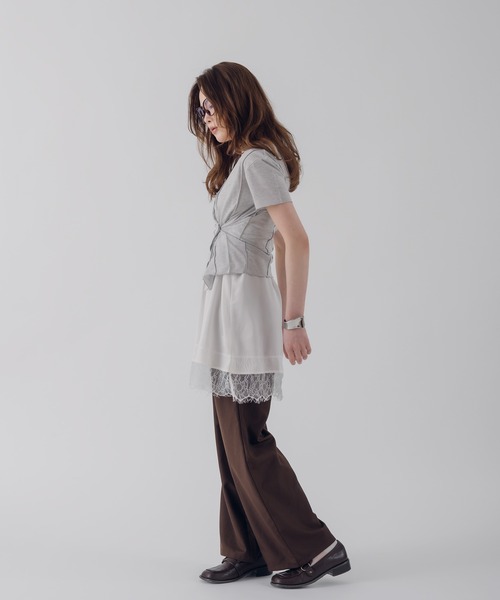 MUHET(ミュエータ)の「outseam side button cardigan / サイドボタンカーディガン(カーディガン/ボレロ・レディース・オートミール/ピンク/ネイビー・FREE)」の6枚目の写真