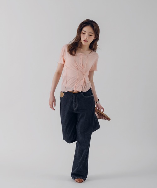 MUHET(ミュエータ)の「outseam side button cardigan / サイドボタンカーディガン(カーディガン/ボレロ・レディース・オートミール/ピンク/ネイビー・FREE)」の14枚目の写真