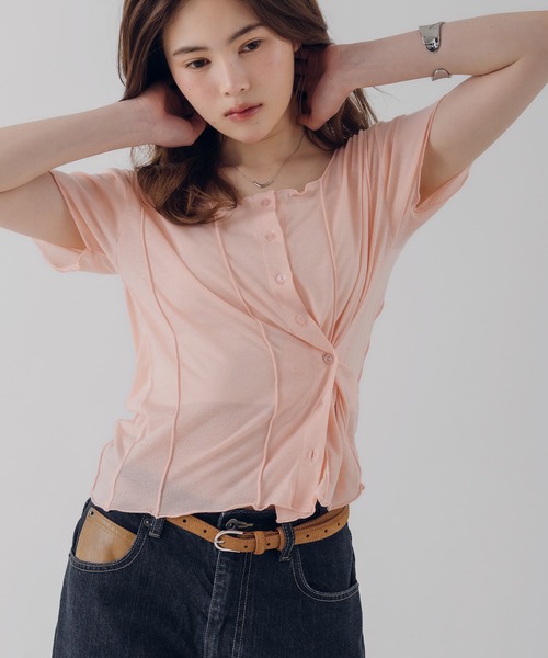 MUHET(ミュエータ)の「outseam side button cardigan / サイドボタンカーディガン(カーディガン/ボレロ・レディース・オートミール/ピンク/ネイビー・FREE)」の11枚目の写真