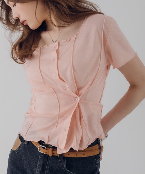 MUHET(ミュエータ)の「outseam side button cardigan / サイドボタンカーディガン(カーディガン/ボレロ・レディース・オートミール/ピンク/ネイビー・FREE)」の10枚目の写真