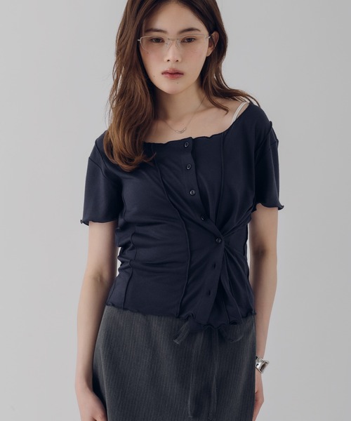 MUHET(ミュエータ)の「outseam side button cardigan / サイドボタンカーディガン(カーディガン/ボレロ・レディース・オートミール/ピンク/ネイビー・FREE)」の19枚目の写真