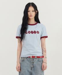 [W]シンボルロゴアプリケリングTシャツライトブルー