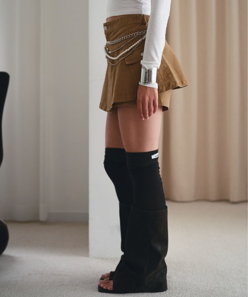 SOEMIN(ソミン)の「Cargo skirt and shorts/ラップスカートショートパンツセット(カーゴパンツ・レディース・ネイビー/ベージュ・FREE)」の4枚目の写真