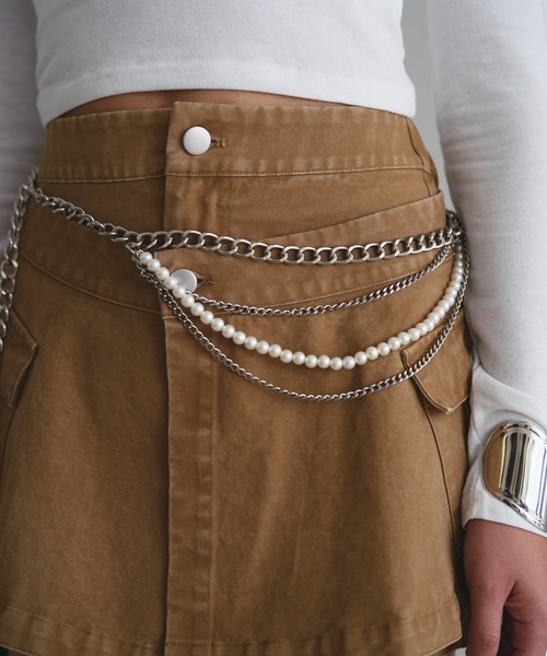 SOEMIN(ソミン)の「Cargo skirt and shorts/ラップスカートショートパンツセット(カーゴパンツ・レディース・ネイビー/ベージュ・FREE)」の7枚目の写真