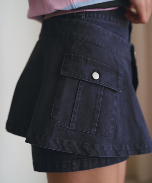 SOEMIN(ソミン)の「Cargo skirt and shorts/ラップスカートショートパンツセット(カーゴパンツ・レディース・ネイビー/ベージュ・FREE)」の13枚目の写真