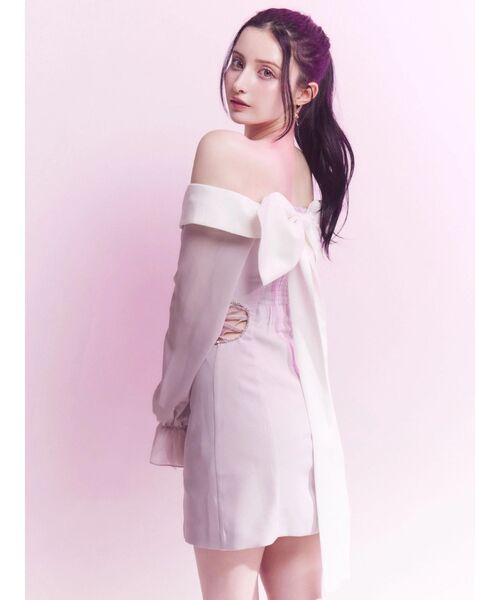EATME（イートミー）の「サイドビジューレースアップオフショルワンピース（ワンピース・レディース・ブラック/グレー/その他1・FREE）」の5枚目の写真