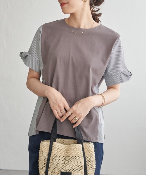 ikka（イッカ）の「【接触冷感】異素材切り替えプルオーバー（Tシャツ/カットソー・レディース・ブラウン系その他/グリーン/ネイビー/オフホワイト・L/M/S）」の3枚目の写真