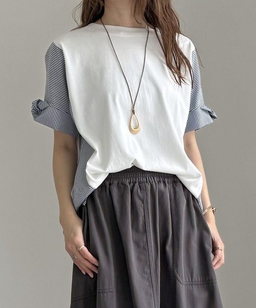 ikka（イッカ）の「【接触冷感】異素材切り替えプルオーバー（Tシャツ/カットソー・レディース・ブラウン系その他/グリーン/ネイビー/オフホワイト・L/M/S）」の2枚目の写真
