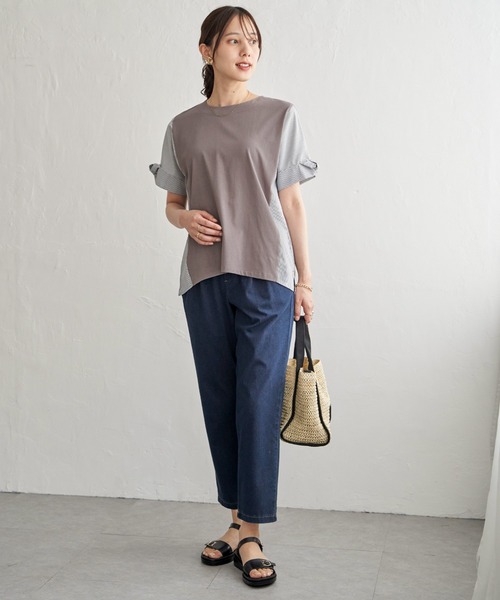 ikka（イッカ）の「【接触冷感】異素材切り替えプルオーバー（Tシャツ/カットソー・レディース・ブラウン系その他/グリーン/ネイビー/オフホワイト・L/M/S）」の14枚目の写真