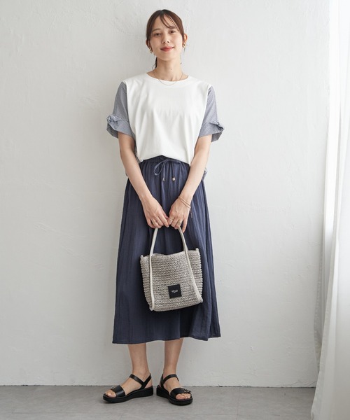 ikka（イッカ）の「【接触冷感】異素材切り替えプルオーバー（Tシャツ/カットソー・レディース・ブラウン系その他/グリーン/ネイビー/オフホワイト・L/M/S）」の10枚目の写真