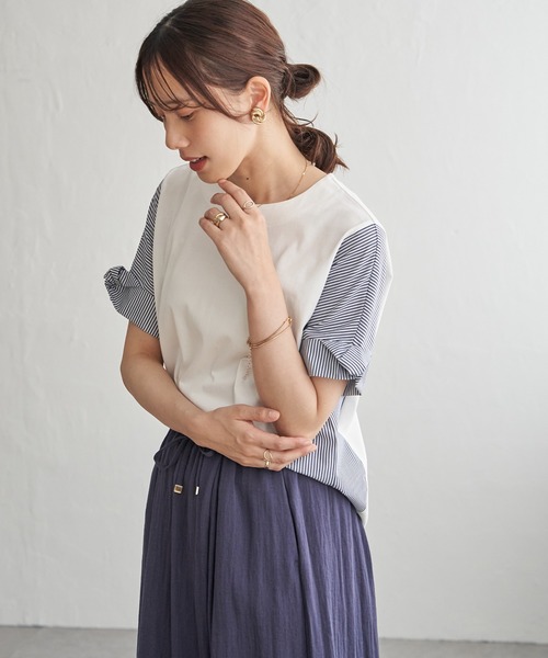 ikka（イッカ）の「【接触冷感】異素材切り替えプルオーバー（Tシャツ/カットソー・レディース・ブラウン系その他/グリーン/ネイビー/オフホワイト・L/M/S）」の9枚目の写真
