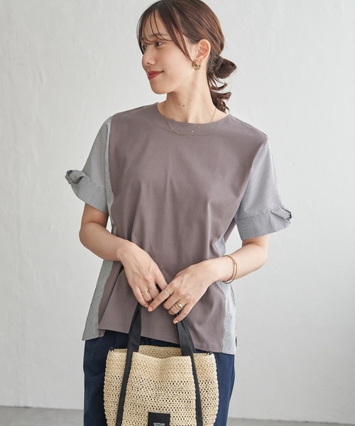 ikka（イッカ）の「【接触冷感】異素材切り替えプルオーバー（Tシャツ/カットソー・レディース・ブラウン系その他/グリーン/ネイビー/オフホワイト・L/M/S）」の12枚目の写真