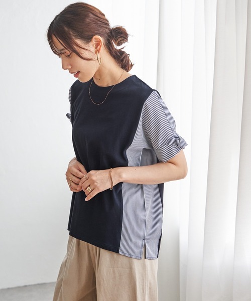 ikka（イッカ）の「【接触冷感】異素材切り替えプルオーバー（Tシャツ/カットソー・レディース・ブラウン系その他/グリーン/ネイビー/オフホワイト・L/M/S）」の5枚目の写真