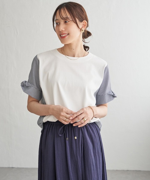 ikka（イッカ）の「【接触冷感】異素材切り替えプルオーバー（Tシャツ/カットソー・レディース・ブラウン系その他/グリーン/ネイビー/オフホワイト・L/M/S）」の8枚目の写真