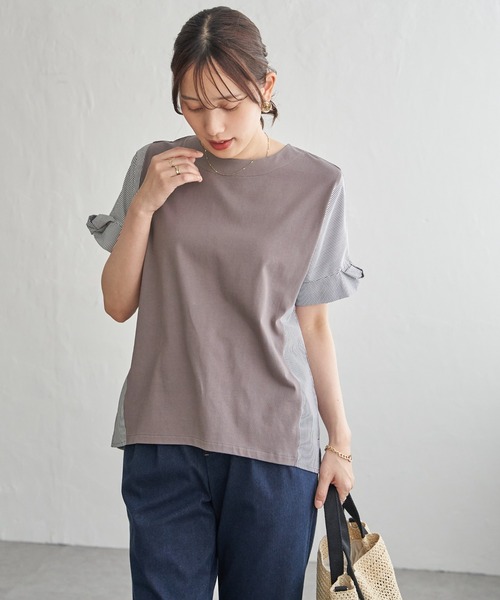 ikka（イッカ）の「【接触冷感】異素材切り替えプルオーバー（Tシャツ/カットソー・レディース・ブラウン系その他/グリーン/ネイビー/オフホワイト・L/M/S）」の7枚目の写真