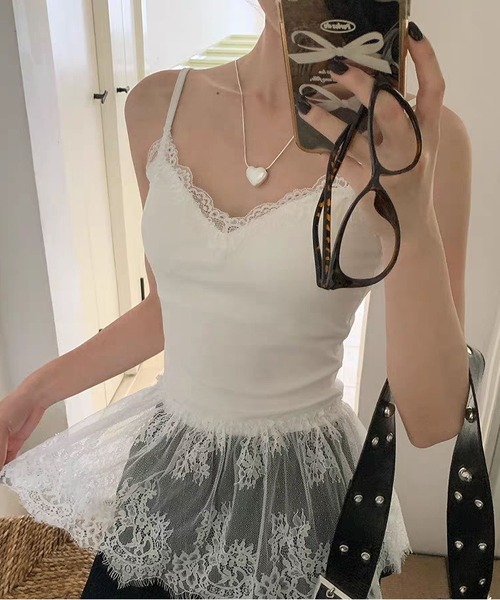 MAISON DE THERESE(メゾン ド テレーズ)の「カップ付きレースヘムキャミソール(キャミソール・レディース・White/Black/Beige・FREE)」の2枚目の写真