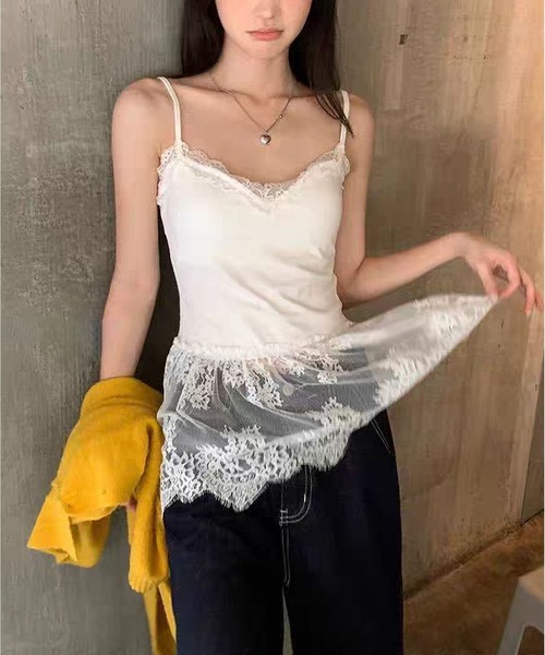 MAISON DE THERESE(メゾン ド テレーズ)の「カップ付きレースヘムキャミソール(キャミソール・レディース・White/Black/Beige・FREE)」の9枚目の写真