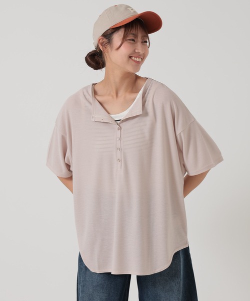 HEART MARKET(ハートマーケット)の「ヘンリーヘムテールチュニック(Tシャツ/カットソー・レディース・ナチュラル/ピンク/ブラック/ブルー/チャコール/ライトパープル・FREE)」の1枚目の写真