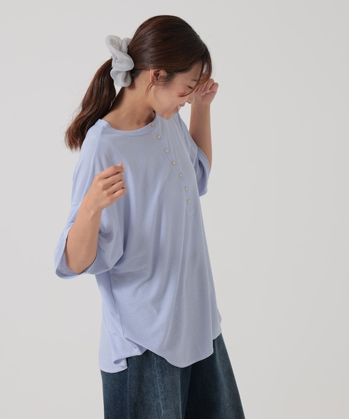 HEART MARKET(ハートマーケット)の「ヘンリーヘムテールチュニック(Tシャツ/カットソー・レディース・ナチュラル/ピンク/ブラック/ブルー/チャコール/ライトパープル・FREE)」の9枚目の写真