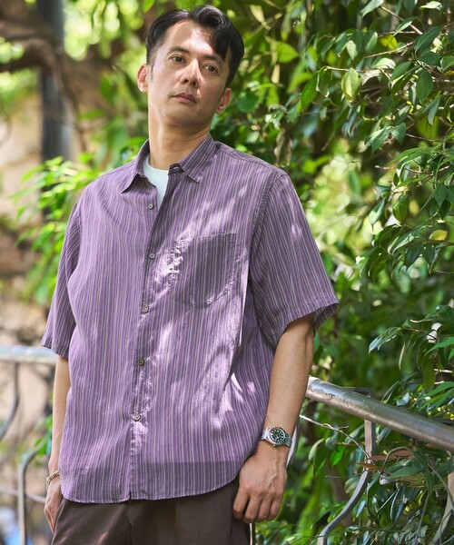 green label relaxing（グリーンレーベルリラクシング）の「フィブリル ストライプ ジャストルーズ 半袖 シャツ（シャツ/ブラウス・メンズ・パープル/ダークグリーン/ロイヤルブルー・M/L/XL/S）」の3枚目の写真