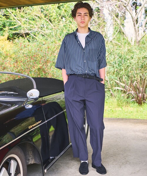 green label relaxing（グリーンレーベルリラクシング）の「フィブリル ストライプ ジャストルーズ 半袖 シャツ（シャツ/ブラウス・メンズ・パープル/ダークグリーン/ロイヤルブルー・M/L/XL/S）」の12枚目の写真