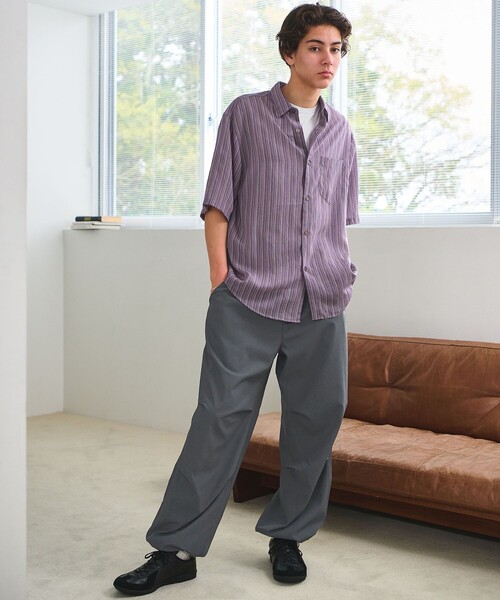green label relaxing（グリーンレーベルリラクシング）の「フィブリル ストライプ ジャストルーズ 半袖 シャツ（シャツ/ブラウス・メンズ・パープル/ダークグリーン/ロイヤルブルー・M/L/XL/S）」の11枚目の写真