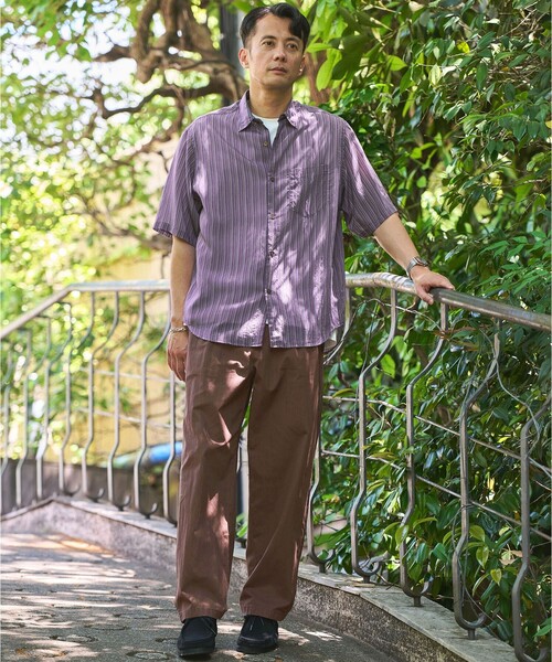 green label relaxing（グリーンレーベルリラクシング）の「フィブリル ストライプ ジャストルーズ 半袖 シャツ（シャツ/ブラウス・メンズ・パープル/ダークグリーン/ロイヤルブルー・M/L/XL/S）」の9枚目の写真