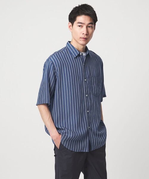 green label relaxing（グリーンレーベルリラクシング）の「フィブリル ストライプ ジャストルーズ 半袖 シャツ（シャツ/ブラウス・メンズ・パープル/ダークグリーン/ロイヤルブルー・M/L/XL/S）」の8枚目の写真