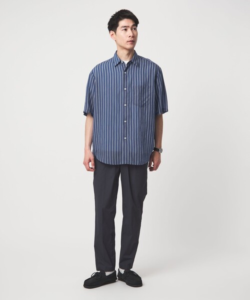 green label relaxing（グリーンレーベルリラクシング）の「フィブリル ストライプ ジャストルーズ 半袖 シャツ（シャツ/ブラウス・メンズ・パープル/ダークグリーン/ロイヤルブルー・M/L/XL/S）」の7枚目の写真