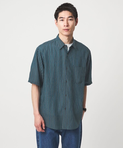 green label relaxing（グリーンレーベルリラクシング）の「フィブリル ストライプ ジャストルーズ 半袖 シャツ（シャツ/ブラウス・メンズ・パープル/ダークグリーン/ロイヤルブルー・M/L/XL/S）」の6枚目の写真