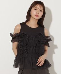 チュールレイヤードノースリーブTシャツ