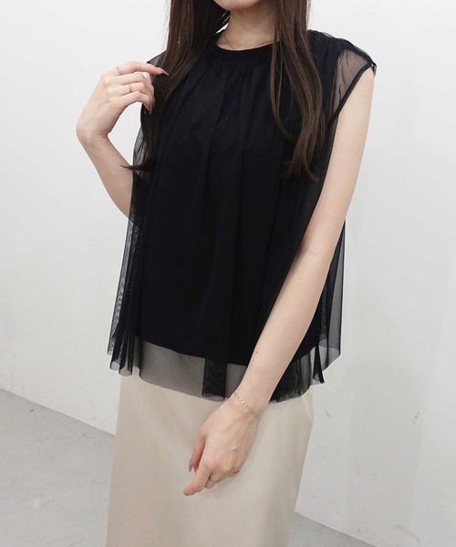 SOELA（ソエラ）の「【INGNI　SOELA】オーガンジーレイヤードトップス／WEB限定（Tシャツ/カットソー・レディース・ブラック/オフホワイト・FREE）」の13枚目の写真