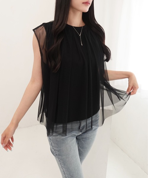 SOELA（ソエラ）の「【INGNI　SOELA】オーガンジーレイヤードトップス／WEB限定（Tシャツ/カットソー・レディース・ブラック/オフホワイト・FREE）」の20枚目の写真