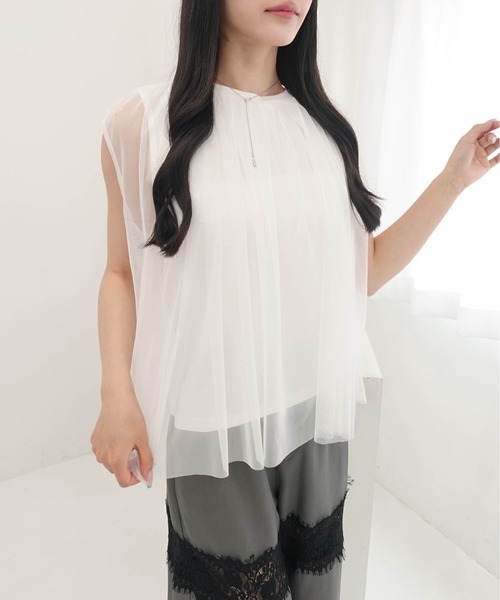 SOELA（ソエラ）の「【INGNI　SOELA】オーガンジーレイヤードトップス／WEB限定（Tシャツ/カットソー・レディース・ブラック/オフホワイト・FREE）」の14枚目の写真