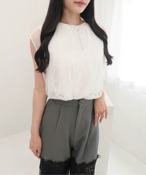 SOELA（ソエラ）の「【INGNI　SOELA】オーガンジーレイヤードトップス／WEB限定（Tシャツ/カットソー・レディース・ブラック/オフホワイト・FREE）」の15枚目の写真