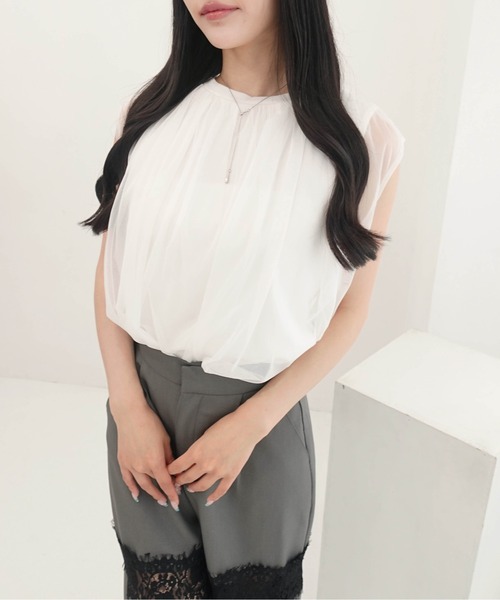 SOELA（ソエラ）の「【INGNI　SOELA】オーガンジーレイヤードトップス／WEB限定（Tシャツ/カットソー・レディース・ブラック/オフホワイト・FREE）」の17枚目の写真