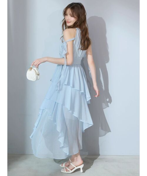 dazzlin(ダズリン)の「アシメフリルリボンシフォンワンピース(ワンピース・レディース・ブラック/ブルー/ピンク・MEDIUM/SMALL)」の4枚目の写真