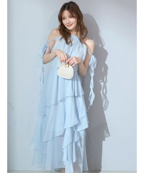 dazzlin(ダズリン)の「アシメフリルリボンシフォンワンピース(ワンピース・レディース・ブラック/ブルー/ピンク・MEDIUM/SMALL)」の6枚目の写真