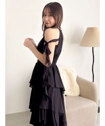 アシメフリルリボンシフォンワンピース